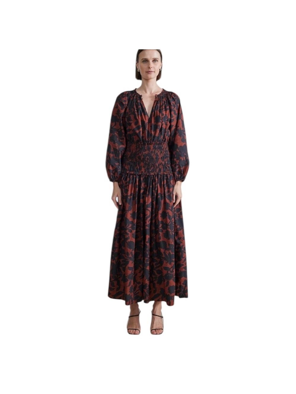 Apiece Apart Esparta Botanical Smocked Maxi Dress Long Sleeve Size M